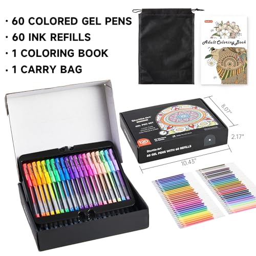 Shuttle Art Gel Pens, 120 Pack Gel Pen Set Packed in a Box, 60 Unique Colors with 60 Refills for Adults Coloring Books Drawing Doodling Crafts Shuttle Art