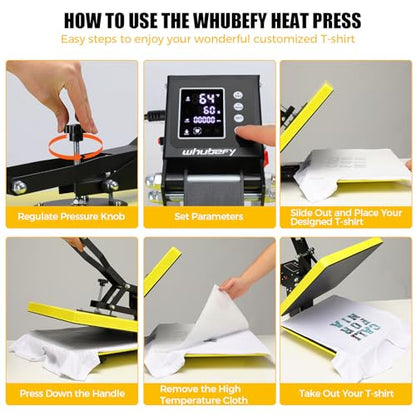 Whubefy Heat Press 15x15 Slide Out, Clamshell Heat Press Machine for T-Shirts, Bags, Mouse Pads & More, Dual-Tube Fast Heating, Digital Industrial - WoodArtSupply