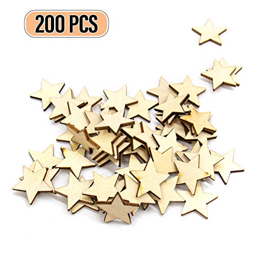 AUEAR, Wood Stars Pieces Cutout Shape Wood Stars Craft for Crafts Arts Sewing DIY Decorating (1 inch, 200 Pack) AUEAR