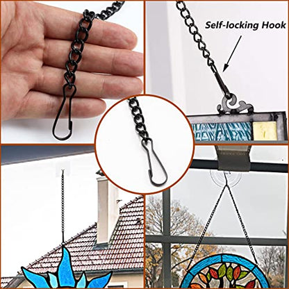 Stained Glass Window Hanging Chain Kit, Picture Hanging Chain with Suction Cup Hooks Sunshine Catcher Metal Nickel Plating Stained Glass Window