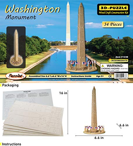 Puzzled 3D Puzzle Washington Monument Wood Craft Construction Model Kit, Educational DIY Wooden Toy Assemble Model Unfinished Crafting Hobby Puzzle - WoodArtSupply