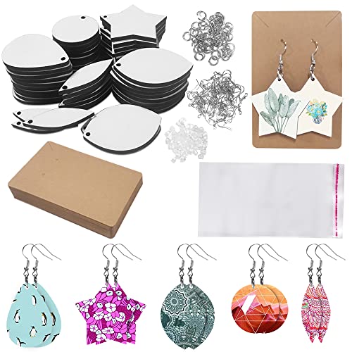 50 pcs Sublimation Blank Earrings, SENHAI Sublimation Print Blank Various Patterns Heat Transfer Earrings Pendant with Ear Hook Earplugs for Jewelry - WoodArtSupply