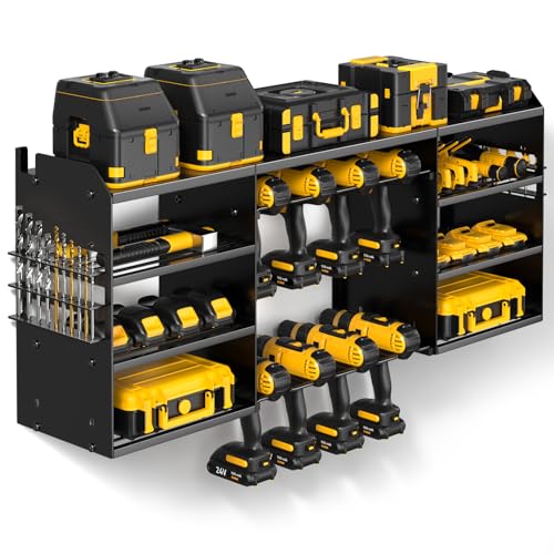 POKIPO Large Power Tool Organizer Wall Mount, 4 Layer Heavy Duty Drill Holder, Metal Cordless Drill Storage for 8 Drills, Black Utility Racks for - WoodArtSupply