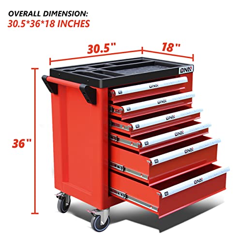 New Package DNA MOTORING 36" H X 30.5" W X 18"D Heavy Duty Lockable Slide Tool 6-Drawers Chest Rolling Tool Cart Cabinet with Keys (TOOLS-10002), Red DNA MOTORING