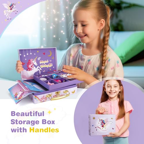 homicozy Unicorn Gifts for Girls, Birthday Gift Box Set for Girls Age 4 5 6  7 8 9 10, Unicorn Basket with Tie-dye Diary,Fluffy Pen &Pencil