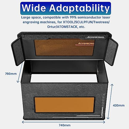 ATOMSTACK Enclosure for Laser Engraver with 2m Stretch Smoke Exhaust Pipe, Foldable Fireproof Protective Cover for Laser Engraving Machine, Isolating - WoodArtSupply