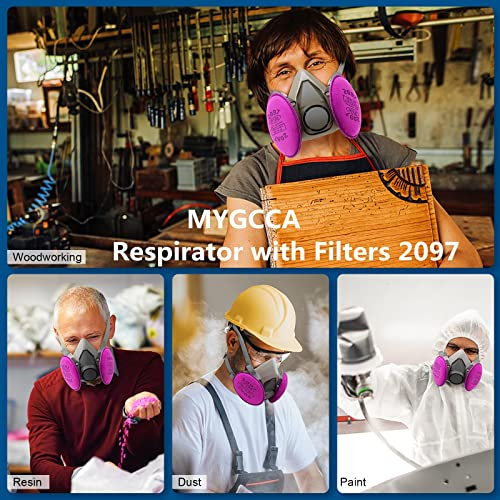 Half Facepiece with 2097 Filter, MYGCCA Resin Respirator with Filters for Dust Organic Vapor Used in Painting, Woodworking, Epoxy, Welding,