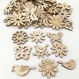 Creaides 100pcs Mini Bird Wood DIY Crafts Cutouts Wooden Bird Flower Butterfly Slices Embellishments Gift Unfinished Wood Ornaments for DIY Projects Creaides