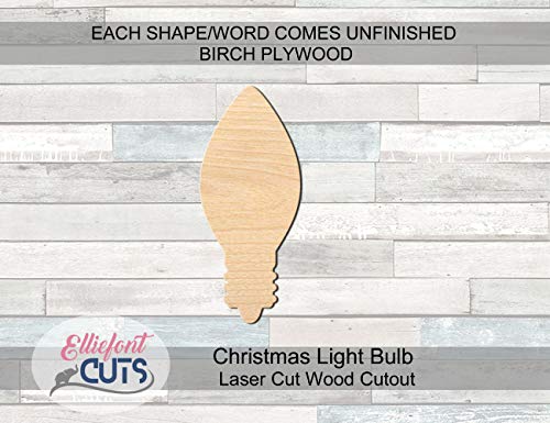 Christmas Light Bulb Wood Cutouts for crafts, Laser Cut Wood Shapes 5mm thick Baltic Birch Wood, Multiple Sizes Available Elliefont Styles