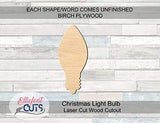 Christmas Light Bulb Wood Cutouts for crafts, Laser Cut Wood Shapes 5mm thick Baltic Birch Wood, Multiple Sizes Available Elliefont Styles