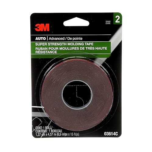 3M Super-Strength Molding Tape, 1/2 in x 15 ft, High Strength Double-Sided Adhesive, Permanently Attaches Side Moldings, Trim and Emblems to Interior 3M