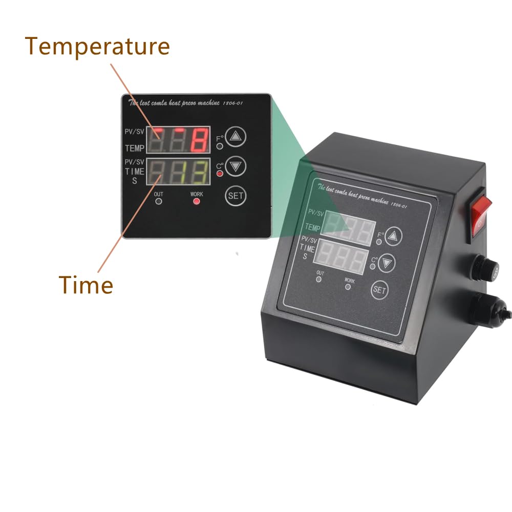 1400W Power Press Heat Press 15"x15", K-Type Temperature Controller Box with Time & Temperature LED Controller, K-Type Sublimation Transfer Machine - WoodArtSupply