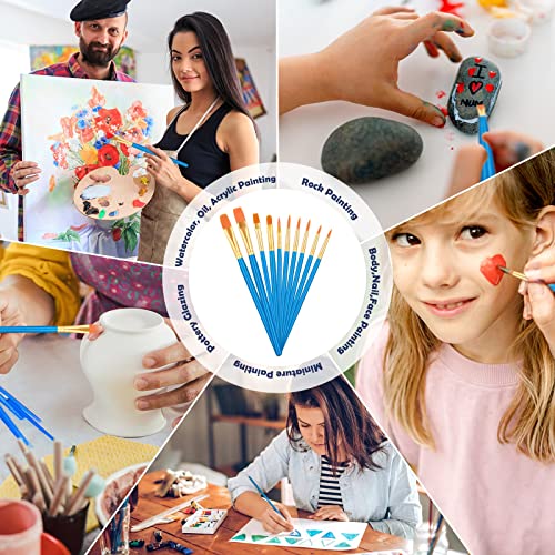 Paint Brushes, 12 Pack 120 Pcs Nylon Hair Brushes Set Acrylic Painting Brushes Multipurpose Paint Brush for Canvas Watercolor Face Painting Fabric PAXCOO