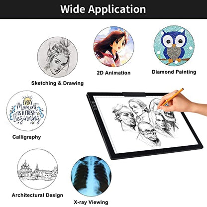  LED Light Pad, ELICE A4 Wireless Battery Powered Light Pad  Artcraft Tracing Pad Light Box Dimmable Brightness Rechargeable Light Board  with Bag for Artists Drawing Sketching Animation X-ray Viewing