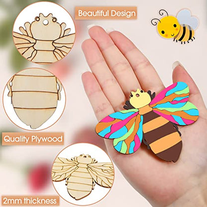 80Pcs Unfinished Wooden Cutouts,8 Styles Wood Butterfly Flower Bee Slices,Blank Wooden Paint Crafts Unfinished Wood Cutouts,DIY Wooden Paint Crafts - WoodArtSupply