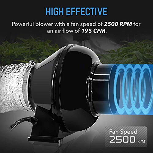 YSSOA 4 Inch Inline Duct Ventilation Fan 195 CFM HVAC Vent Blower Exhaust Booster for Hydroponics Grow Tent, Quiet YSSOA