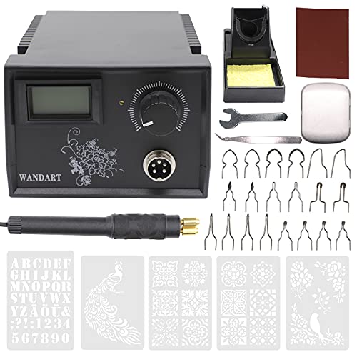 WANDART Professional Wood Burning Kit with One Pyrography Pen Single Wood Burner with 20 Wood Burning Tips with Case and 5PCS Stencils WANDART