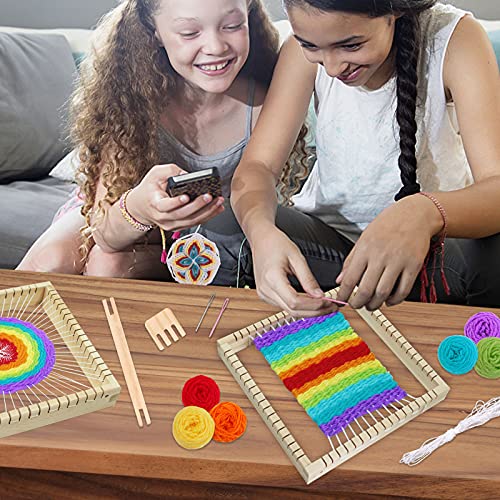 Coola Wooden Multi - Weaving Loom Kit for Kids Beginners Art and Craft Mini Loom(9 x 9in) Handcraft Including Crafting Kit,Wood Loom Frame,Colored - WoodArtSupply