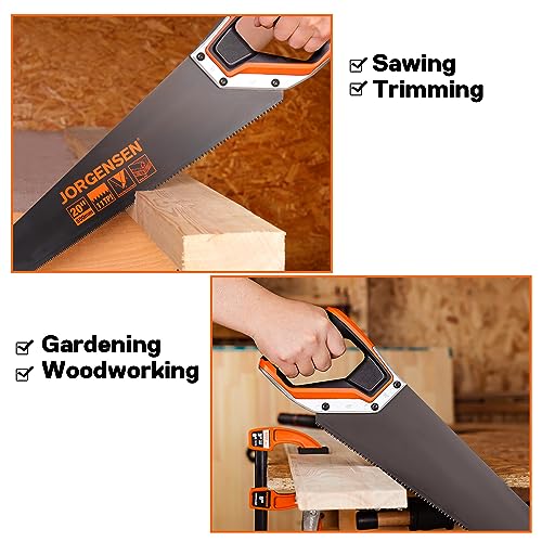 JORGENSEN 20 Inch Black Coated Pro Hand Saw, 11 TPI Fine-Cut Ergonomic Non-Slip Aluminum Ultrasonic Welding Handle for Sawing, Trimming, Gardening, - WoodArtSupply