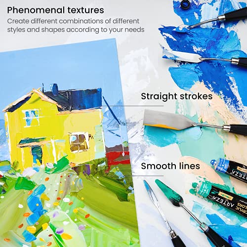 Arteza Palette Knives 8-Pack, Sizes No. 1, 25, 7, 15, 39, 23, 17, 21, Durable Stainless Steel Blade & Break-Resistant Wooden Handle, Art Supplies for ARTEZA