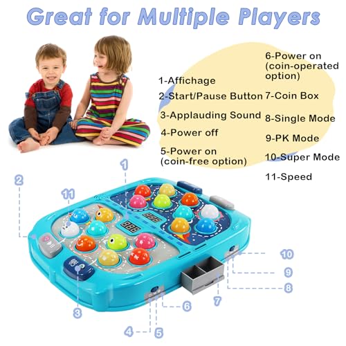 Whack Mole Game for Toddlers, Toys for 3+ Year Old Boys, Interactive Pounding Toy for Kids, 9 Speeds for Beginners/The Skilled/Experts to Challenge, Pafolo