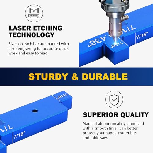 TRAVEANT Router Table Set Up Bars, 7PCS Aluminum Precision Setup Block Height Gauge Set for Woodworking Tools Table Saw Accessories Angle Depth Traveant