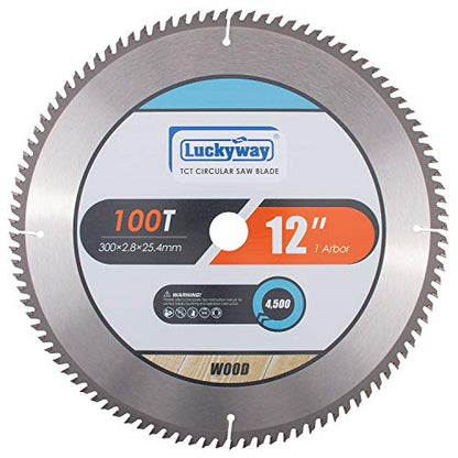 Luckyway 12 Inch Miter Saw Blade 100T with 1 Inch Arbor TCT Circular Saw Blade for Cutting Wood - WoodArtSupply