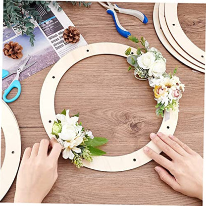 SEWACC 2Pcs Wooden Wreath Frame Flat Wreath Base Wreath Form Flower Wreath Boards Wreath Boards with Holes Craft Hoop Rings Floral Hoop Centerpiece