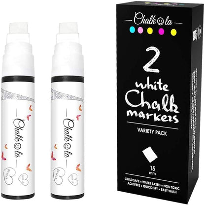 White Jumbo Chalk Markers - 15mm Window Markers | Pack of 2 White pens - Use on Cars, Chalkboard, Whiteboard, Blackboard, Glass, Bistro | Loved by - WoodArtSupply