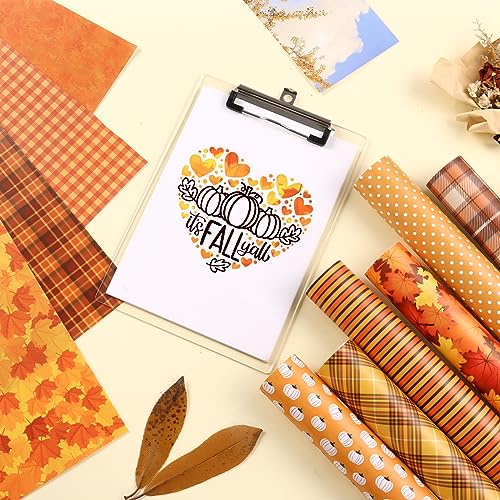 Tintnut Fall Permanent Vinyl - 10 Sheets 12"x10", Orange Autumn Pattern Vinyl Compatible with Cricut Machine, Thanksgiving Patterned Vinyl Sheets for Tintnut