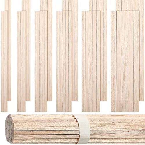 215 Pieces Balsa Wood Sticks Wooden Dowel Rods 1/8, 3/16, 1/4, 5/16, 3/8, 1/2 Inch Round Hardwood Unfinished Wooden Strips for DIY Molding Crafts Yulejo