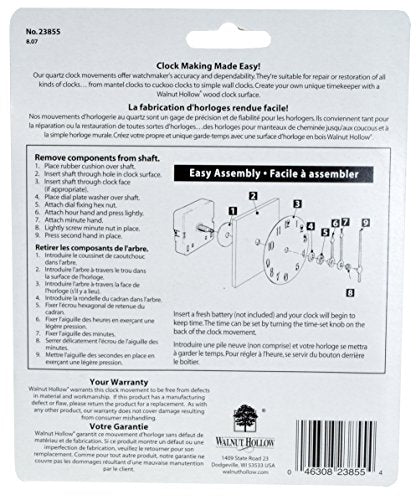 Walnut Hollow 3 Piece Clock Kit for 3/4-inch Surfaces, Use to Repair or Design your Own Clock Walnut Hollow