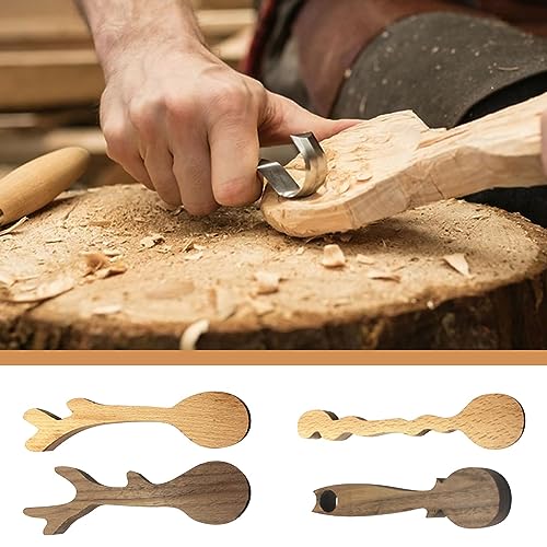 4Pcs Wood Carving Spoon Blanks, Basswood Spoon Carving Blanks Walnut Wood Carving Spoon Blank Wooden Spoon Carving Kit for Whittling Unfinished Wood
