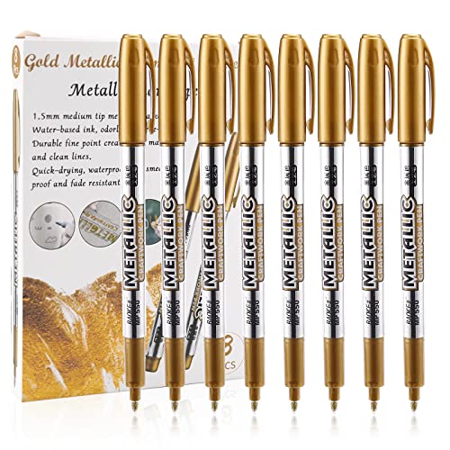 LOONENG Gold Marker Metallic, Fine Point Gold Markers Permanent Metallic for Adult Coloring, Black Paper, Scrapbook, Artist Illustration, Crafts, LOONENG