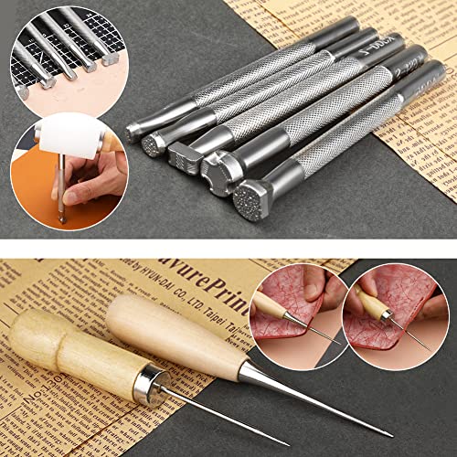 TLKKUE Leather Working Kit, Leather Working Tools for Beginners, Leather Crafting Tools and Supplies with Storage Bag Sewing Carving Punching Cutting TLKKUE