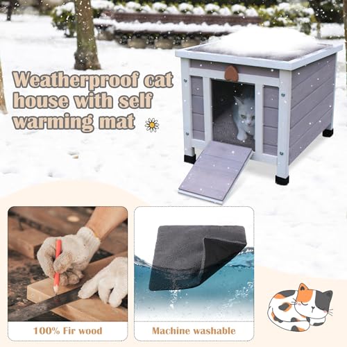 Hicaptain Cat House Outdoor, Feral Cat Shelter, Outside Rabbit Hutch Weatherproof Wooden Small Animal House and Habitats HiCaptain
