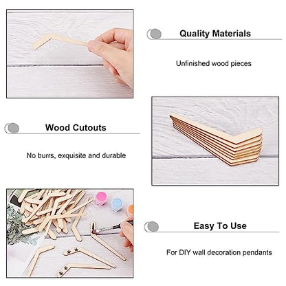 OLYCRAFT 30pcs Unfinished Wood Hockey Stick Blank Wood Slices Hockey Shape Wooden Pieces Unfinished Blank Slices Natural Wood Cutouts for DIY Project