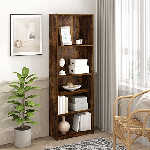 Furinno Jaya Simply Home Adjustable Shelf Bookcase, 5-Tier, Amber Pine - WoodArtSupply