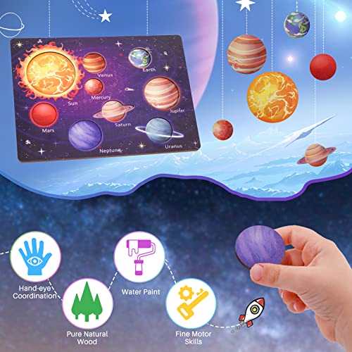 Zeoddler Upgrated Solar System Puzzle for Kids 3-6, Wooden Space Toys for Kids, Planets for Kids Preschool Learning Activities, Gift for Boys, Girls Zeoddler