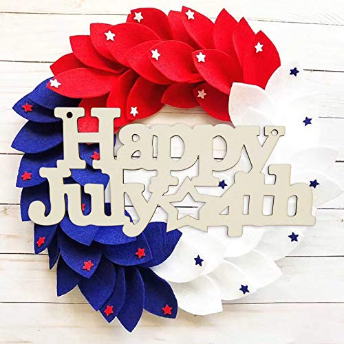 3pcs Happy 4th of July Letter Wood Sign American Star Patriotic Hanging Wooden Plaque DIY Craft Project with Ropes for Memorial Day Veterans Day JANOU