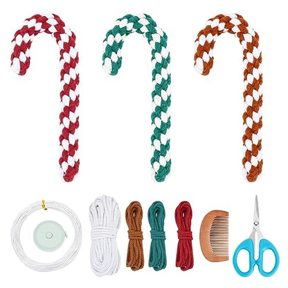 FREEBLOSS 6 Set DIY Macrame Christmas Candy Cane Macrame Christmas Ornaments Macrame Kit with Instructions for Beginners Macrame Hanging for - WoodArtSupply