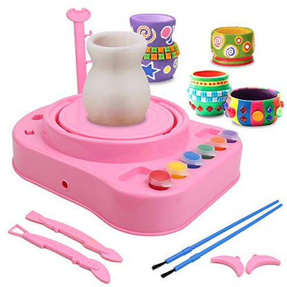 IAMGlobal Pottery Wheel, Pottery Studio, Craft Kit, Artist Studio, Ceramic Machine with Clay, Educational Toy for Kids Beginners (Pink) - WoodArtSupply