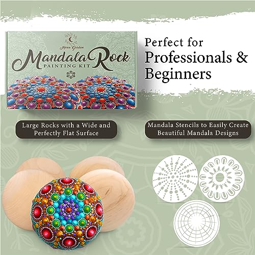 Mandala Rock Painting Kit - Mandala Dotting Tools Kit - Large Wooden Rocks for Painting, Mandala Stencils, Acrylic Paints, Dotting Tools for Painting Moon Garden