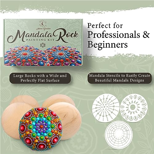 Mandala Rock Painting Kit - Mandala Dotting Tools Kit - Large Wooden Rocks for Painting, Mandala Stencils, Acrylic Paints, Dotting Tools for Painting