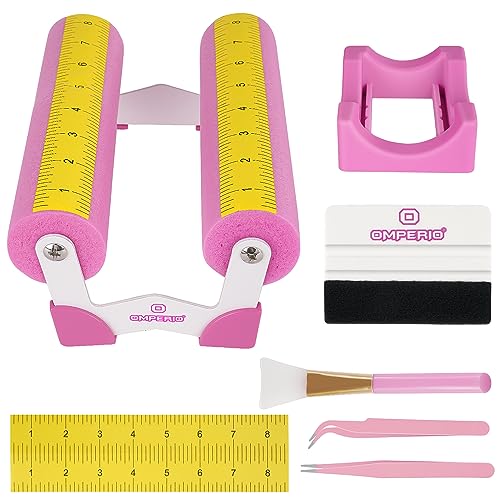 OMPERIO Cup Cradle for Crafting Tumbler, Cup Cradle for Tumblers with Felt Edge Squeegee to Apply Vinyl Decals with Measurements for Mugs (Pink) OMPERIO