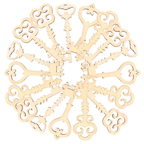 BESTOYARD 20 Pcs Unfinished Wood Craft Wooden Embelliment Home Decoration Accessories Wood Slices Art Wooden Keys Wooden Vintage Keys Unpainted BESTOYARD