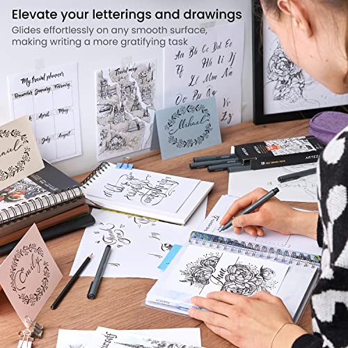 ARTEZA Felt-Tip Brush Pens, Set of 12 Nontoxic Black Marker Pens, Quick-Dry and Smear-Proof, Art Supplies for Sketching, Lettering, and Calligraphy ARTEZA