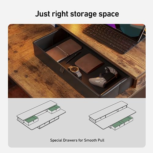 FEZIBO 55 x 24 Electric Standing Desk Adjustable Height with 4 Drawers, Sit Stand Desk with Storage Shelf, Rising Desk with Splice Board, Black FEZIBO