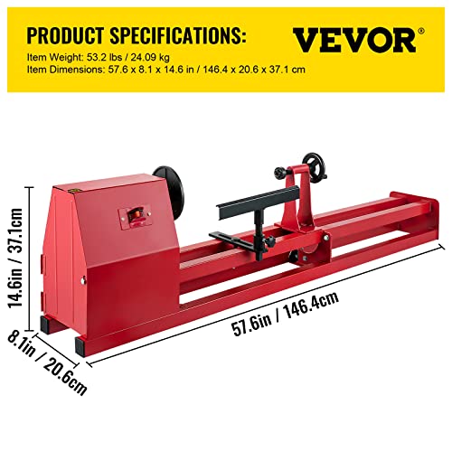 VEVOR Wood Lathe, 14" x 40", Power Wood Turning Lathe 1/2HP 4 Speed 1100/1600/2300/3400RPM, Benchtop Wood Lathe with 3 Chisels Perfect for High Speed