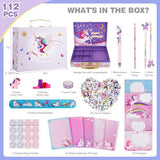 homicozy Unicorn Kids Stationary Set for Girls, Unicorns Gifts For Girls Ages 5 6 7 8 9 10 11 Year Old, Letter Writing Crafting Kit with Storage Box, homicozy